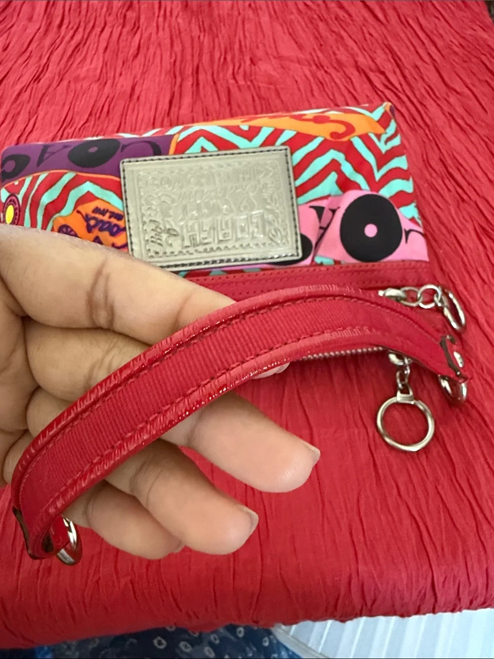 Coach poppy Red and Pink Graphic Shoulder Bag with Silver Plate - Picture 9 of 16